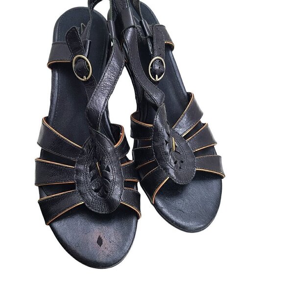 Clarks Bendables Black Leather Cut Out Ankle Strap Wedge Comfort Sandals - Picture 7 of 9